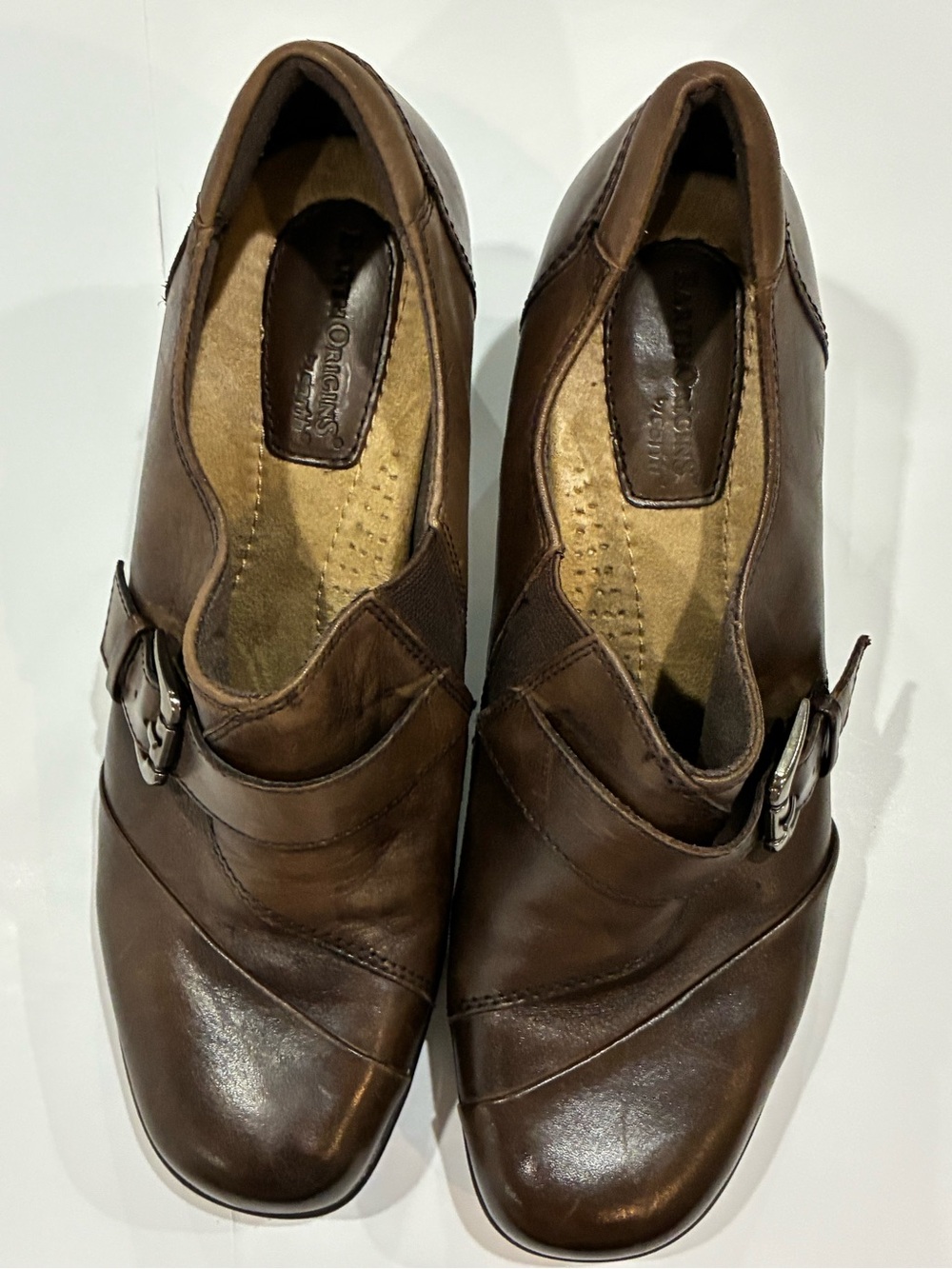 Earth Origins Brown Leather Ankle Boots 10M Buckle 2.5" Heel EUC - Picture 4 of 10